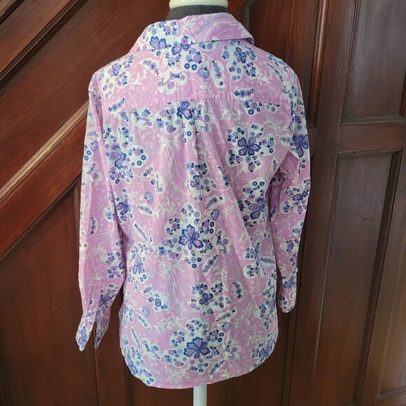 Talbots Pink Blue Floral Long Sleeve Button Up XP - Picture 2 of 6
